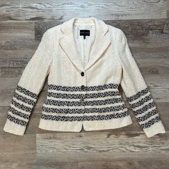 Rena Lange Ivory Black Tweed Blazer Jacket Made in Germany Textured 2000s 6 - Picture 1 of 9